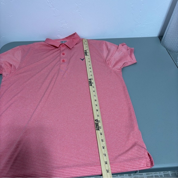 Callaway Opti Dri Men's Large Striped Salmon Short Sleeve Golf Polo Athletic - Picture 9 of 9